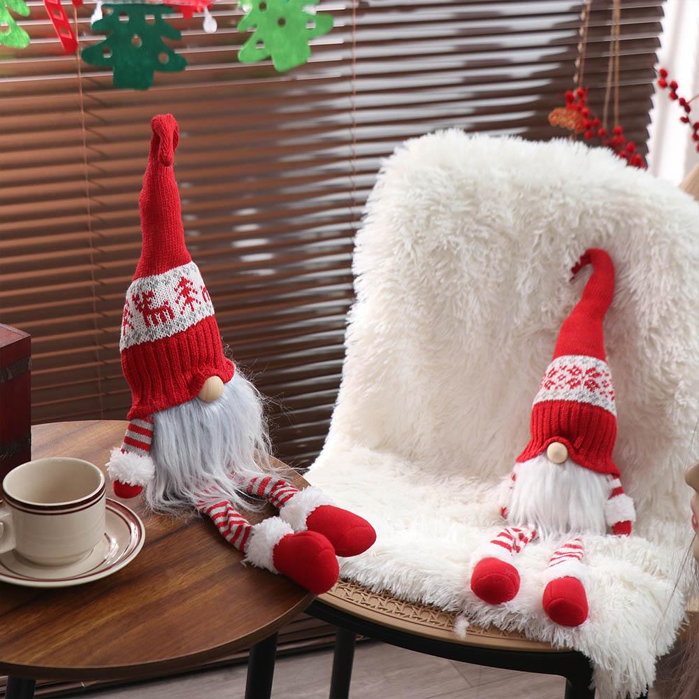 Cartoon Christmas Faceless Gnome Doll Mini Knitted Christmas Doll Long-legged Christmas Doll  Car