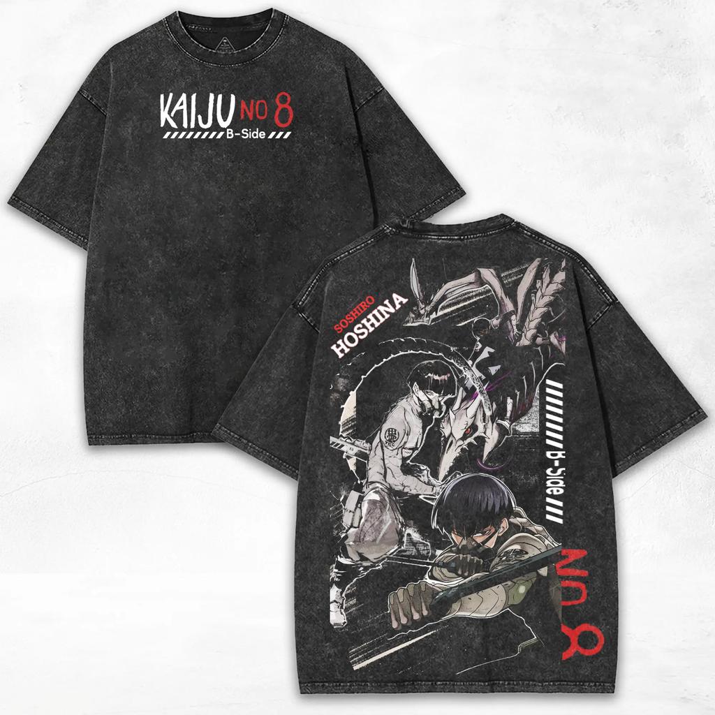 Japanese Anime Kaiju No.8 T-shirt For Men's Clothing Trendy Y2k Washed Oversized T Shirt Summer Short Sleeve Polyester Tees Tops