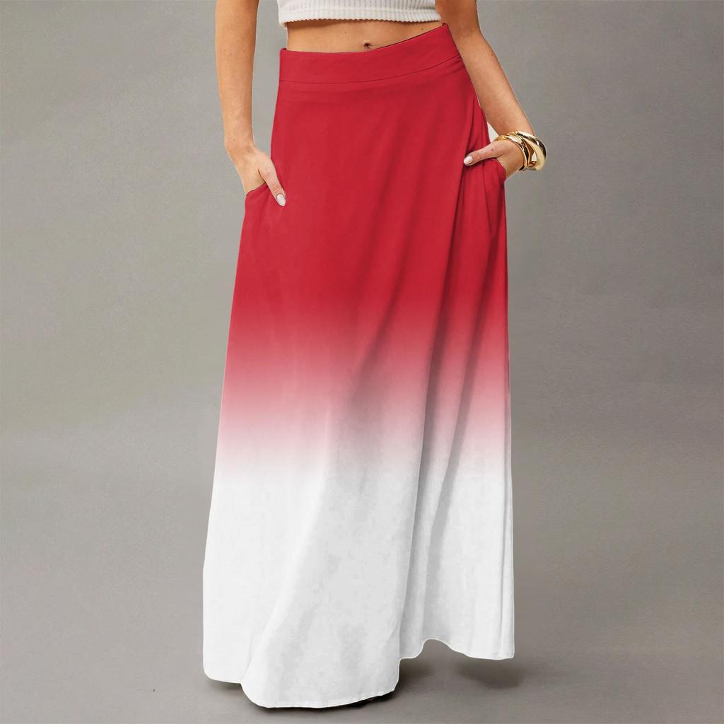 Женская повседневная складная юбка-макси с градиентным принтом, высокой талией и карманом, с драпировкой