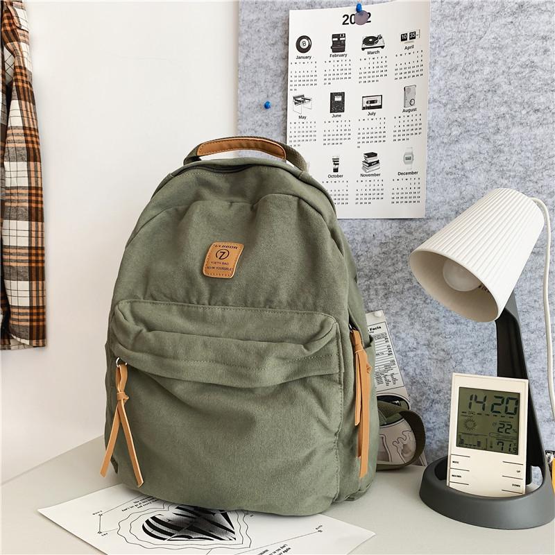 Школьная сумка для женщин, однотонный рюкзак, промытый холст, рюкзак для девочек