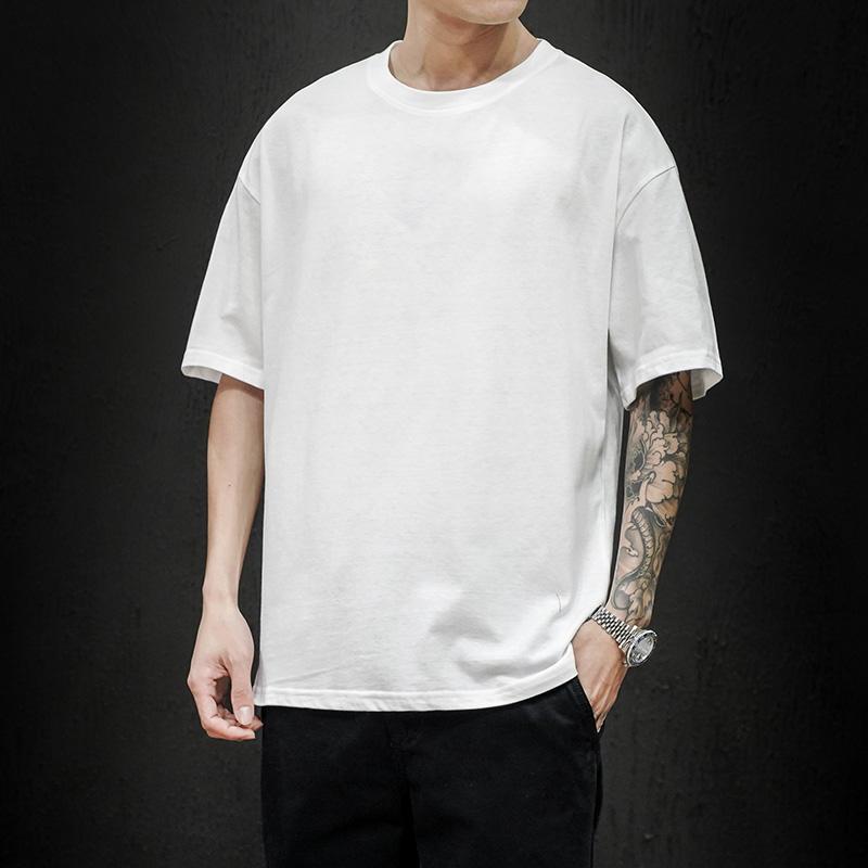 New Summer Men's T Shirt Fashion Solid T Shirt Mens Oversized Hip Hop Short Sleeve Casual Cotton Men's Streetwear Top Tees