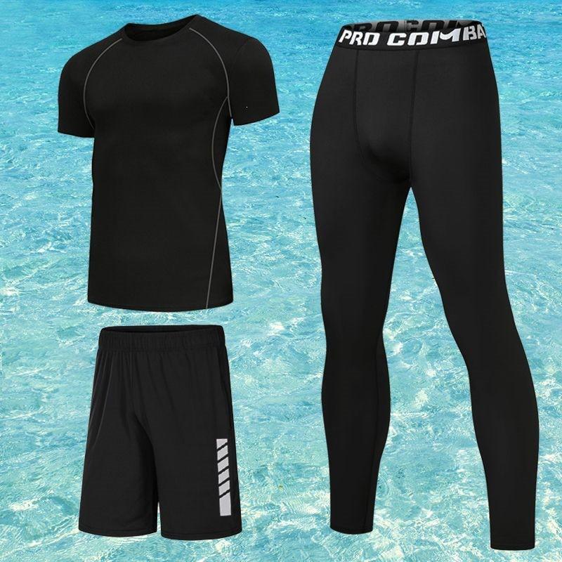 Mens UV Protection Rash Guard Set Long Sleeve Pants Shorts With Cap Surfing Snorkeling Diving Swimming