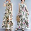 Summer Bohemian Print Loose Plus Size Dress Women Sleeveless Cotton Linen Round Neck Casual Long Dresses Women Fashion Retro Floral Lady Dress 26463