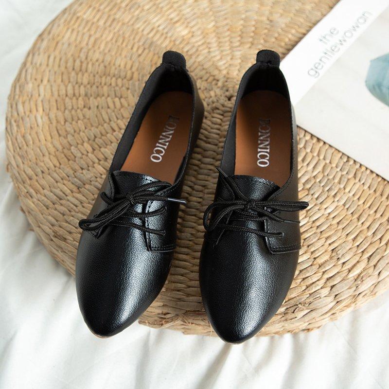 Весенние женские туфли на плоской подошве со шнуровкой на плоской подошве Балетки Легкие женские туфли Удобная обувь с острым носком Туфли-лодочки для бабушки