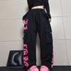 Y2K корейский стиль спортивные штаны для бега женские уличные Kpop брюки-карго с буквенным принтом оверсайз Harajuku спортивные прямые брюки