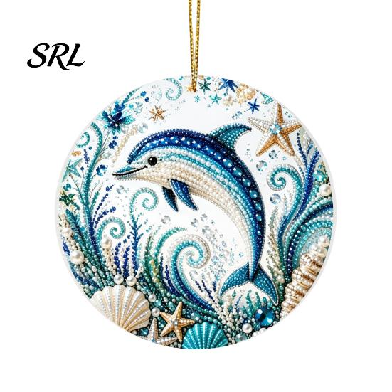 Symbolic Love Keepsakes Ocean Theme Pearl Art Hanging Ornament, 2D Flat Acrylic Coastal Marine Life Ornaments Sea Suncatcher, Beaded Pattern