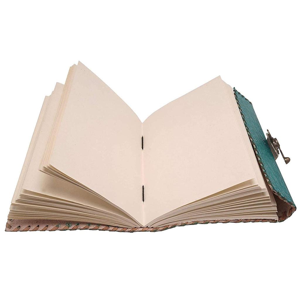 Кожаный журнальный дневник Винтажный дневник путешествий Блокнот ручной работы с металлическим замком. Синий 7 х 5 дюймов.