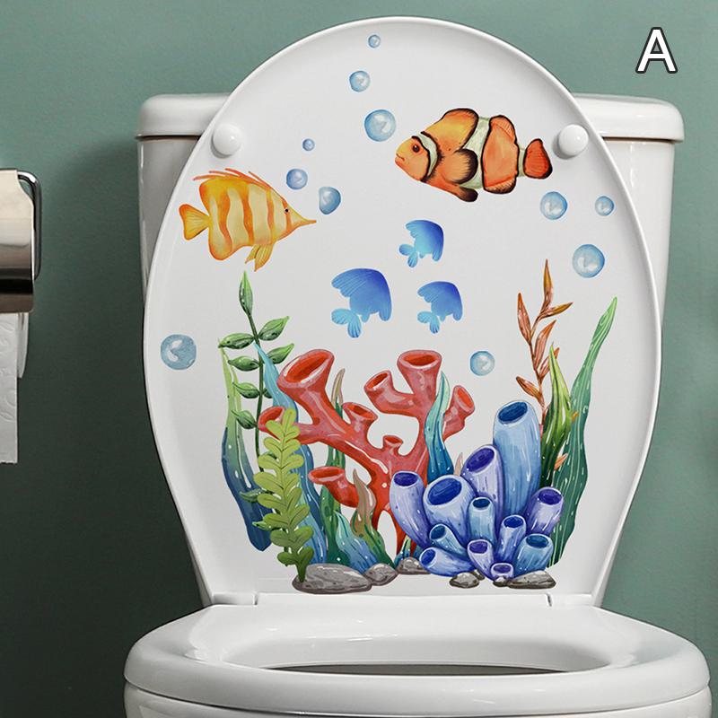 1PC Seabed Animals Toilet Sticker WC Self Adhesive Paintings Removable Bathroom Decal Decorative Room Decor Wall Stickers