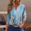 Women's Fashion Casual T-Shirt V-Neck Seven Sleeve Vintage Floral Print Button Top