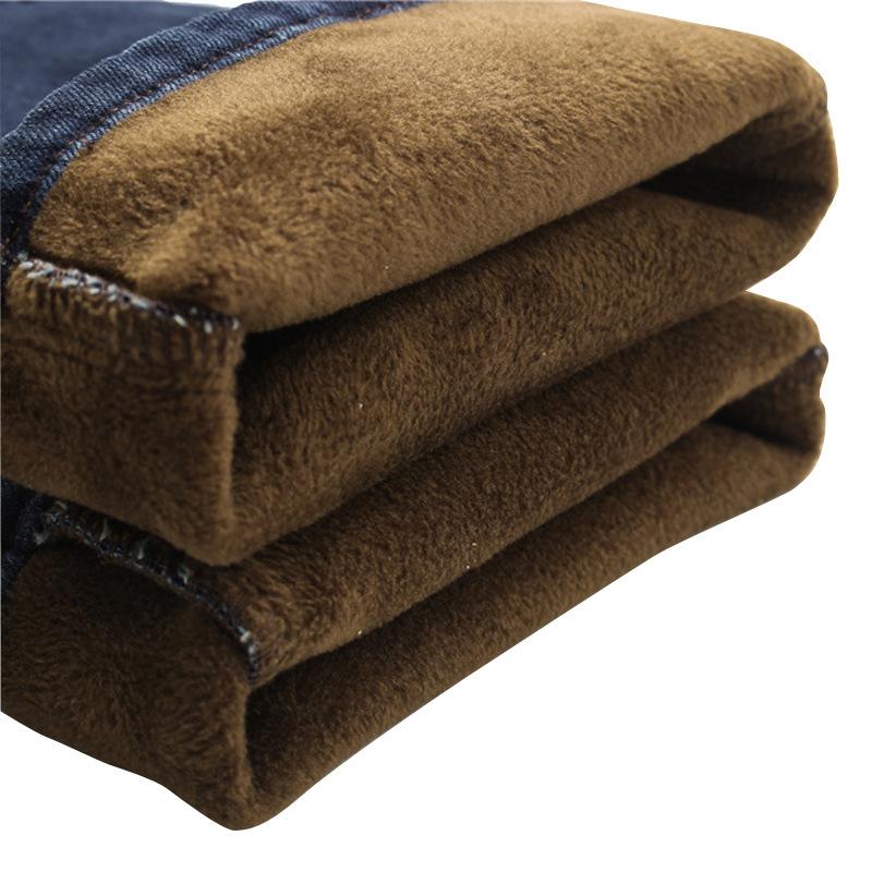 Winter Padded Thickened Elastic Men's Jeans Men's Straight Loose Winter Warm Denim Long Men's Trousers Tide