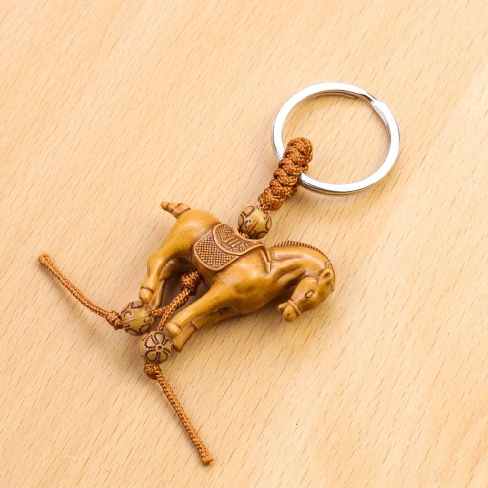 Pendant Carving Elephant Lucky Horse Keychain Lucky Horse Keyring Weaving Key Chains Key Holder