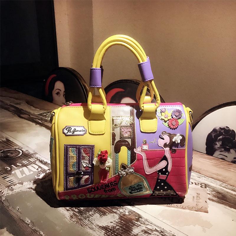 Высококачественная текстура PU кожа женские сумки 2024 новая европейская красивая женская сумка-мессенджер креативная ручная вышивка сумка Boston сумка через плечо