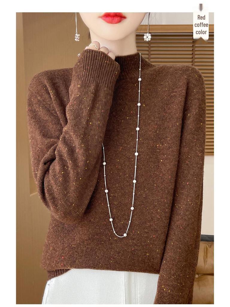 Элегантный пуловер для женщин в стиле Advanced Style, бесшовный, полувысокий воротник, 100% чистая шерсть