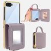 VIETAO Compatible For Galaxy Z Flip 7/6/5/4/3 Case With Makeup Mirror Ribbon Hand Strap Plating PU Leather Phone Case for Women