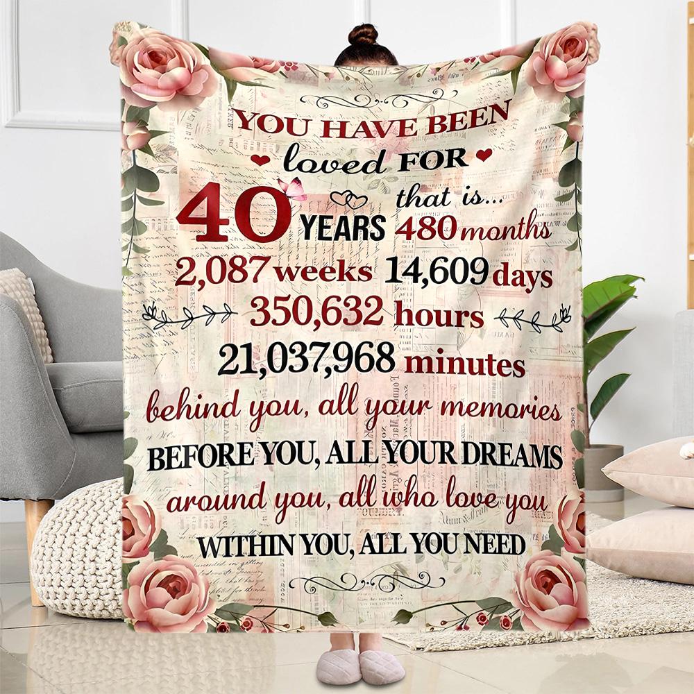 1pc Happy 40th Birthday Celebration blanket Soft and Warm for Sofa Office Camping Travel Livingroom Great Gift for Friends and Family Comfortable
