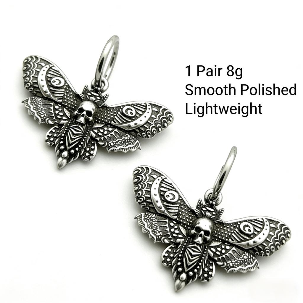 Gothic Moth Hoop Earrings 1 Pair, Vintage Witchy Moth Dangle Earrings, Silver Tone Punk Jewelry Gift