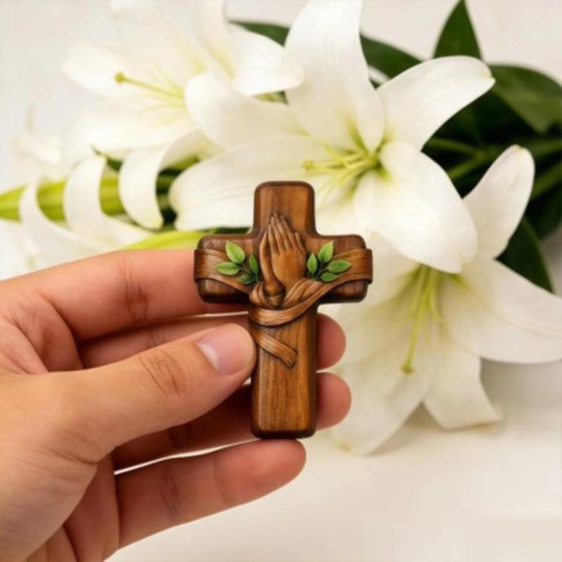 Pocket Size Wooden Prayer Cross with Quote Card Mini Portable Cross for Spiritual Growth and Gifting