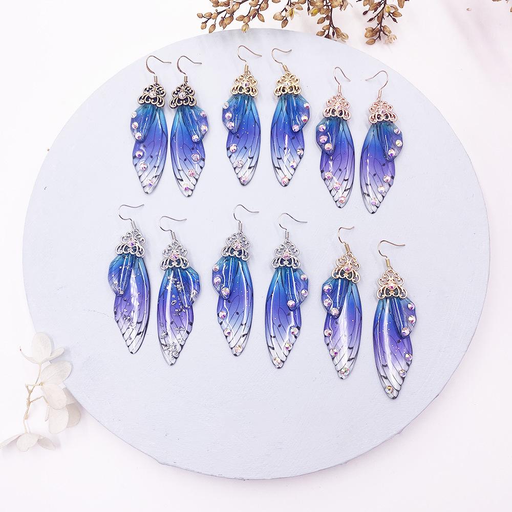 Fashion Jewelry Butterfly Earring Fairy Simulation Insect Wing Hook Earring Translucent Cicada Wing Drop Earrings Woman Jewelry