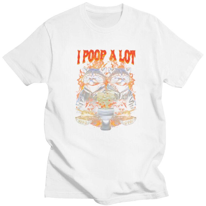 I Poop A Lot Raccoons TShirt Pure Cotton Tees Shirt Summer Round Neck Tshirts Casual Short Sleeve Clothing For Men Birthday