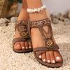 Vintage Ethnic Wind Soft Sole Sandals Women Boho Beaded Non-Slip Vacation Seaside Flat Beach Shoes Plus Size
