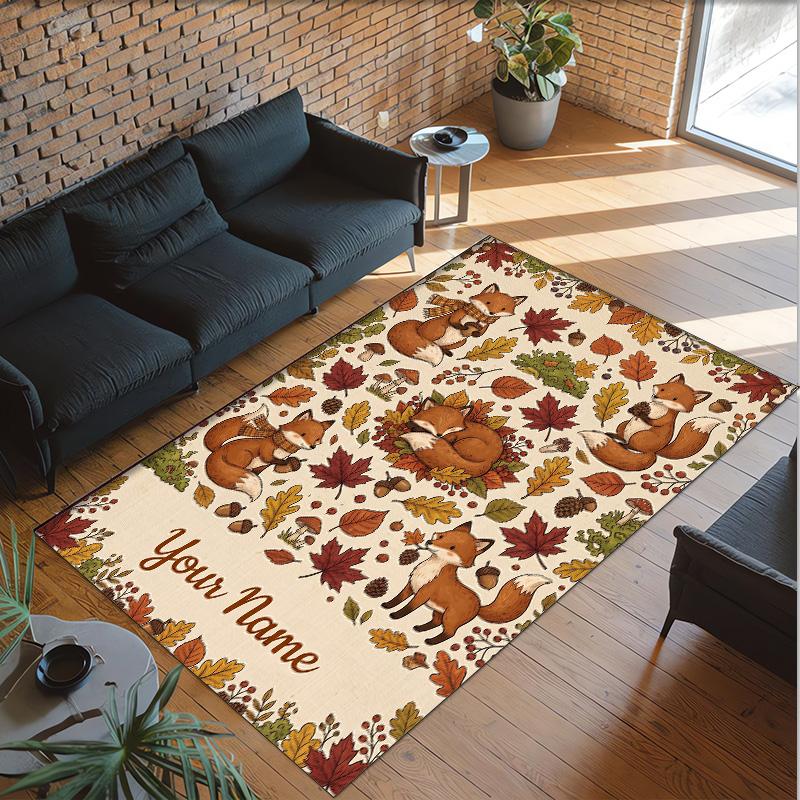 Fox Theme Crystal Velvet Floor Rug Personalized Custom Name Text Warm Carpet Home Decoration