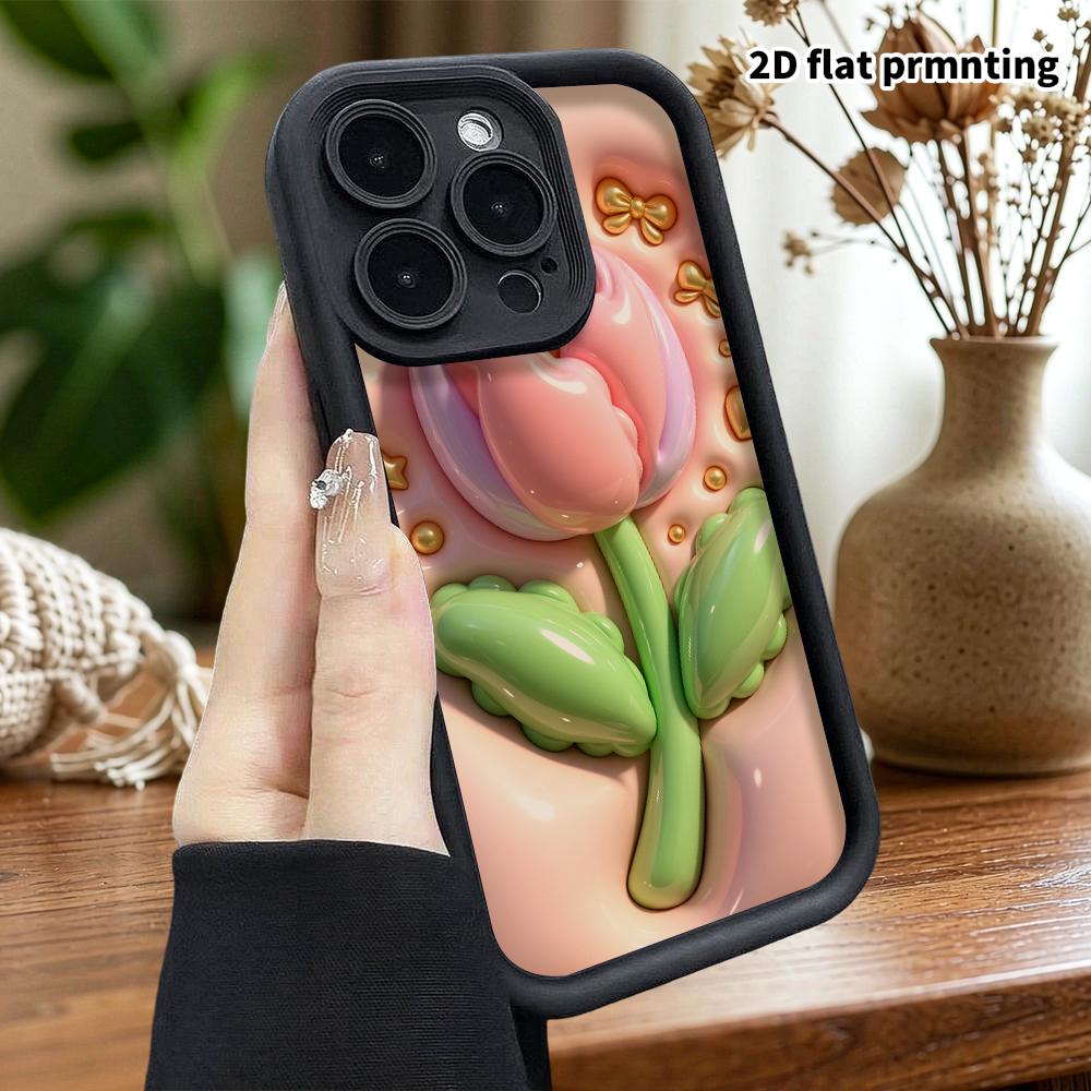 Phone Case: 2D flat design, suitable for iPhone 18, 17, 16, 15, 14, 13 Pro protective cases, gradient tulip, perfect Christmas and Halloween holiday g