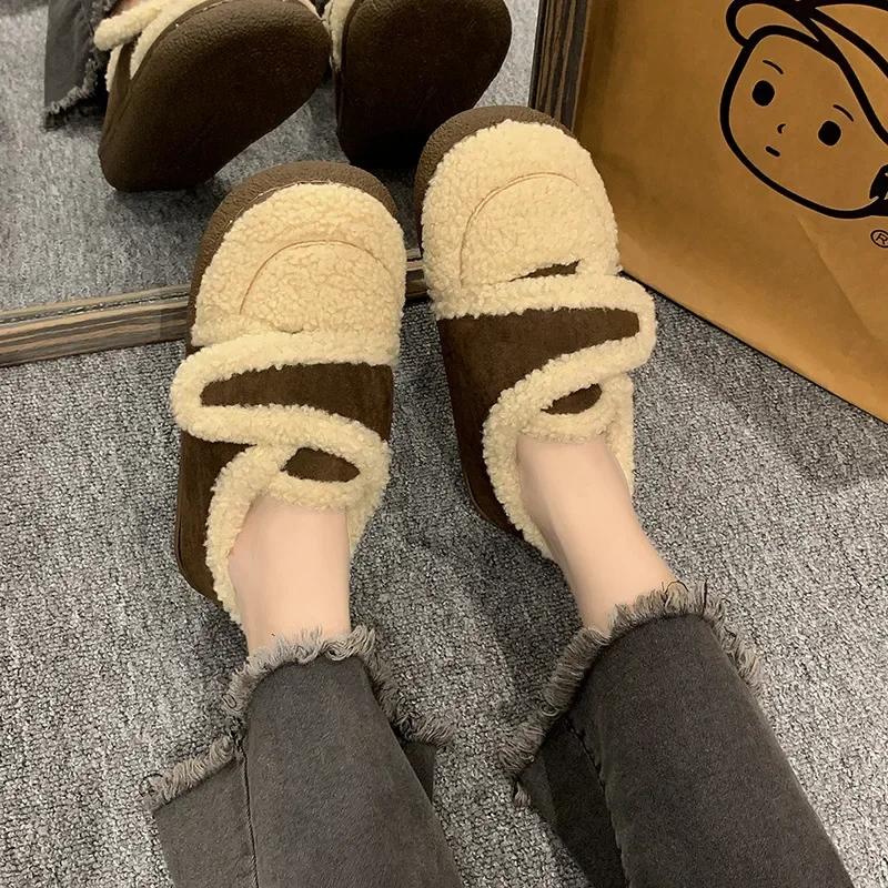 Fashion Kawaii Ladies Snow Boots Cute Ankle Round Toe Booties Brown Female Shoes Elegant with Low Heels Goth Spring 2024 Large Size Warm