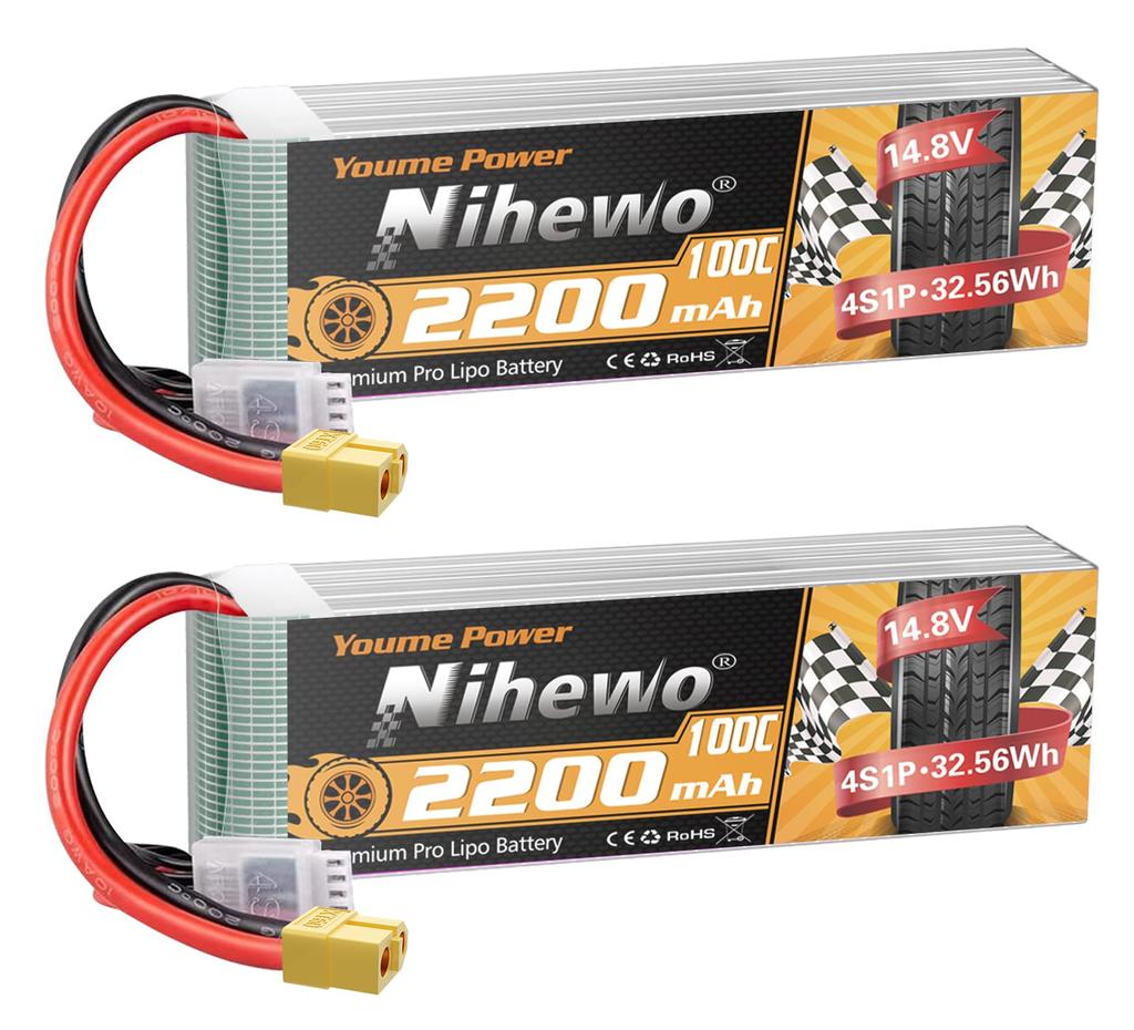 4S LiPo 14.8V 2200mAh RC Мягкий чехол 100C с разъемом XT60 для FPV дрона RC квадрокоптера вертолета самолета автомобиля грузовика лодки RC моделей (2-Pack)