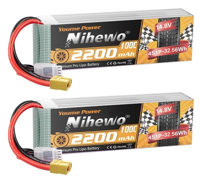 4S LiPo 14.8V 2200mAh RC Мягкий чехол 100C с разъемом XT60 для FPV дрона RC квадрокоптера вертолета самолета автомобиля грузовика лодки RC моделей (2-Pack)