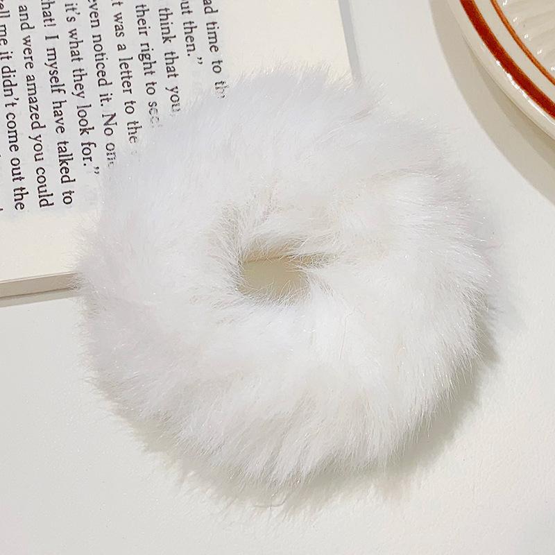 2 Pcs New Colorful Fluffy Hair Band for Women Girls Ponytail Holder Hair Tie Plush Scrunchie Rubber Band Fashion Hair Accessories
