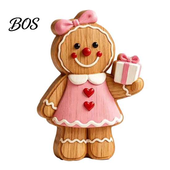 Wooden Desktop Decorations Cartoon Gingerbread Ornament, Double-sided Printed Tabletop Figurines, Cute Xmas Home Accents Decorative Craft for