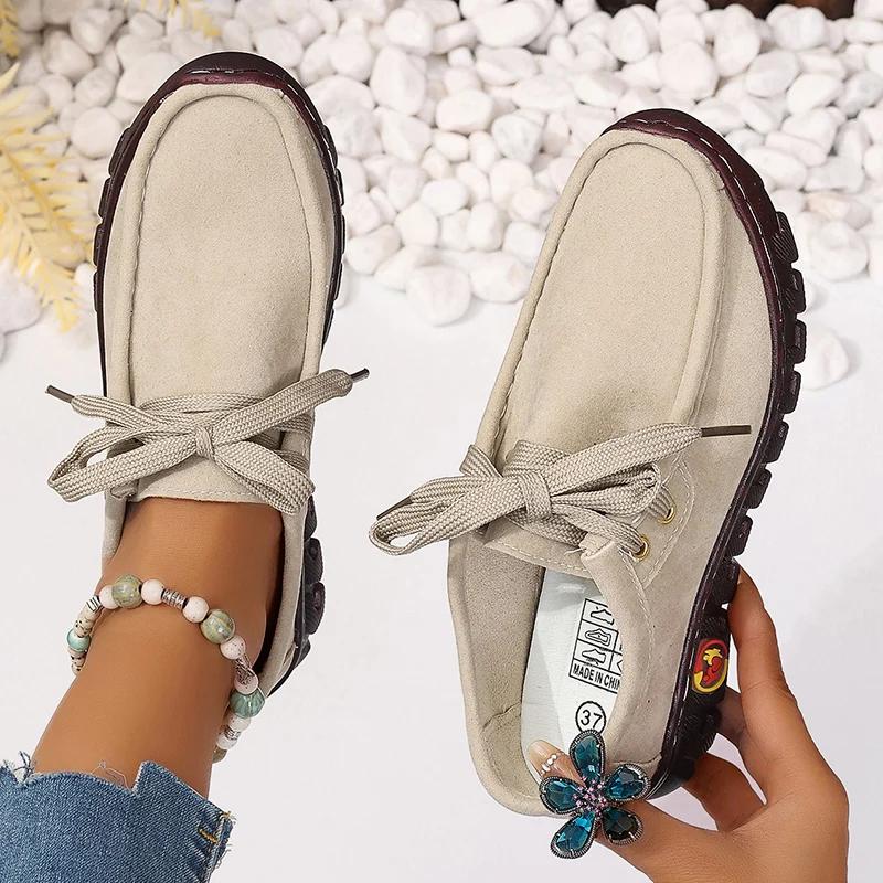 Lucyever Fashion Flock Platform Sneakers Women Plus Size Slim Up Flats Shoes Women Non Slip Thick Sole Promise Shoes 43
