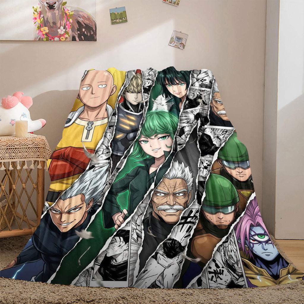 One Punch Man Домашний текстиль Фланелевое одеяло, С принтом в мультяшном стиле для дивана и кровати, Теплое удобное дорожное покрывало_LIAN