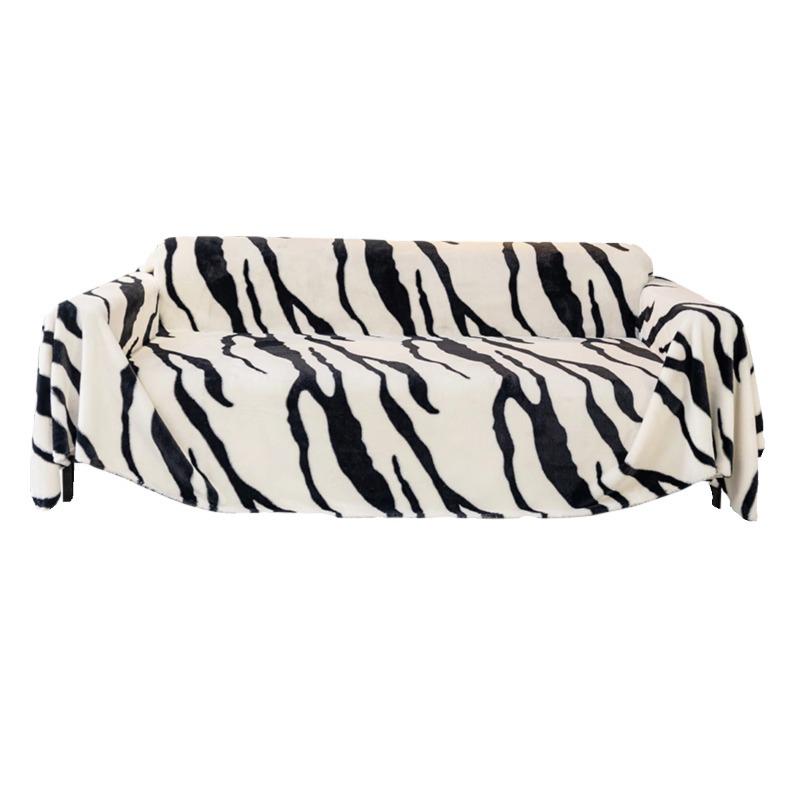 Plush Sofa Cover Cloth Autumn and Winter Zebra Pattern Light Luxury High Sense Bunny Cashmere One Piece Non-Slip Full Cover Sofa Cover