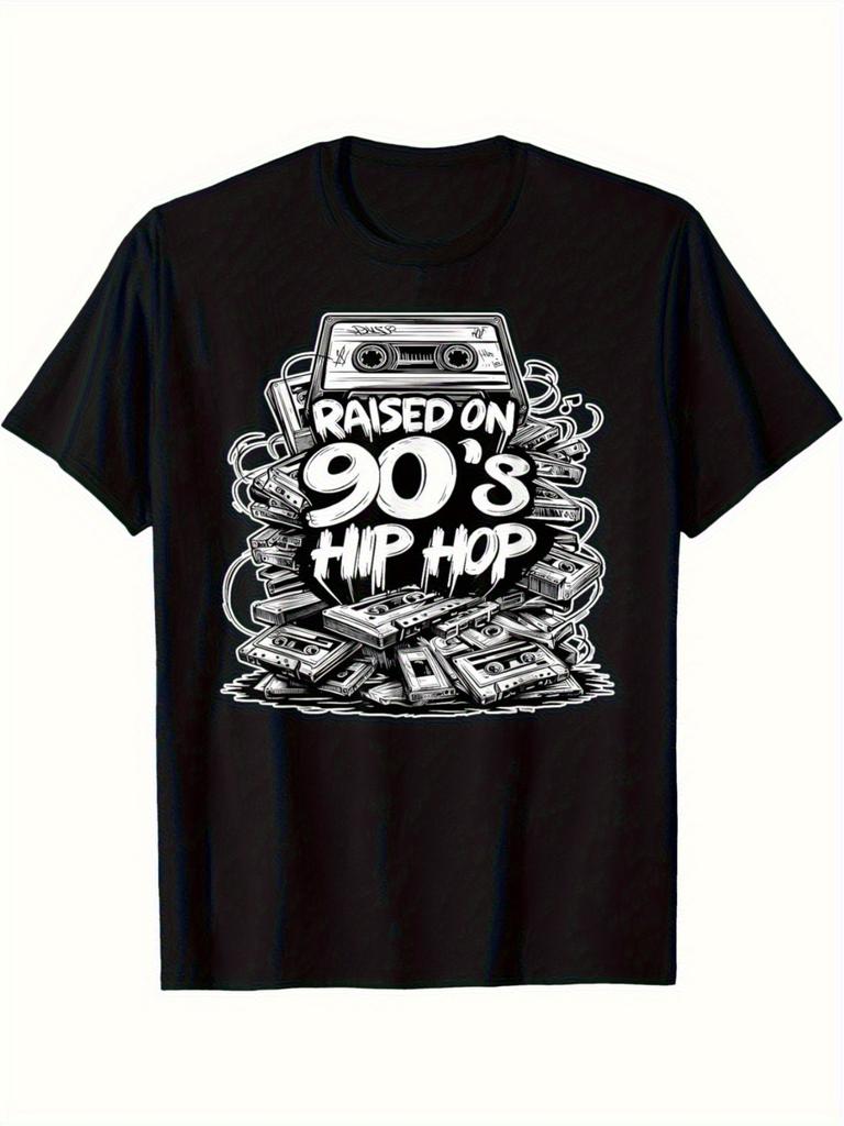 Hip Hop Rap Graffiti Graphic T-shirt - 100% Cotton Regular Fit Short Sleeve Tee with Vintage 90's Raised on 90's Hip Hop Design