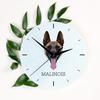 Malinois Owczarek Belgijski -Geometryczny Zegar Ścienny Ze Zdjęciem I Napisem Marki Art-Dog