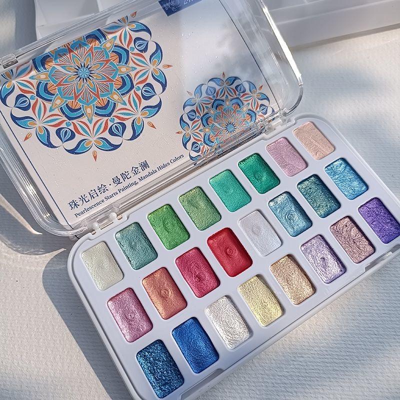 Японская перламутровая акварель 24 цвета, универсальная и многоцелевая акварельная краска