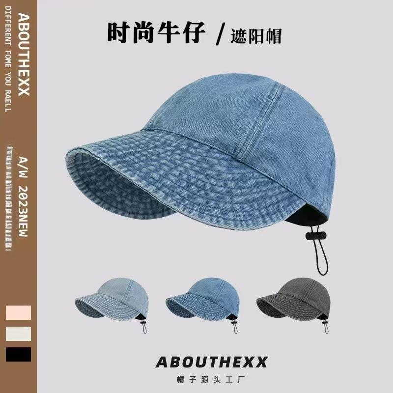 Bucket hat baseball cap big head circumference fisherman hat summer washed denim sunscreen sunshade suitable for big round face