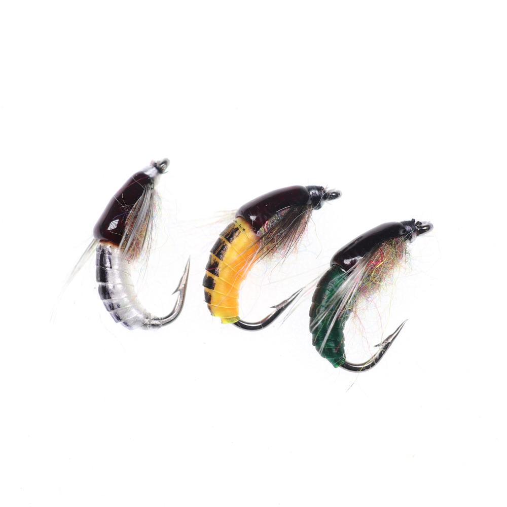 Wifreo 12PCS Fly Fishing Nymph Scud Worm Fly Realistic Aritificial Insect Bait Lures with Hook Size 8 10 12