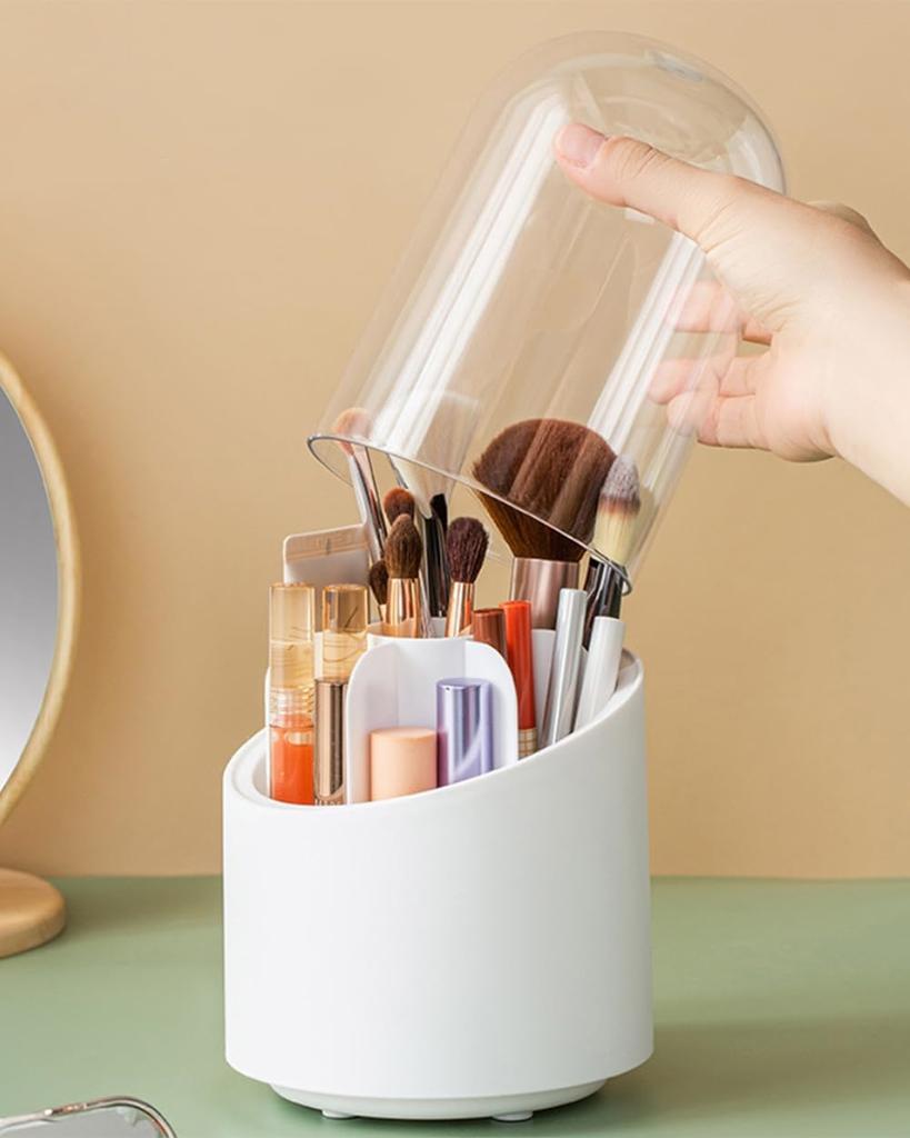 Makeup Brush Holder Organizer With Lid Rotating Dustproof MakeUp Brushes Container With Acrylic Cover Rotating Cosmetics Holder
