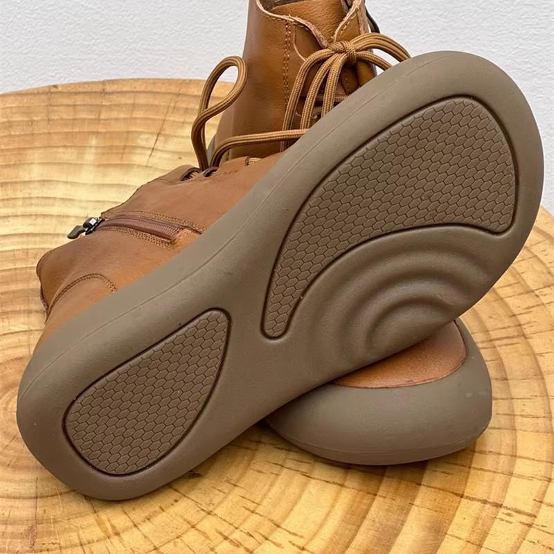 Fashion GKTINOO Retro Genuine Leather Shoes Short Boots 2025 Autumn Winter New Flat Casual Lace Up Handmade Soft Sole Women's Boots