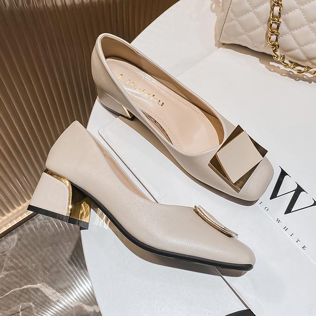 Большие размеры 43 женские туфли-лодочки на среднем толстом каблуке с квадратным носком, модные туфли-лодочки с пряжкой для офиса и леди, кожаные туфли, свадебные туфли