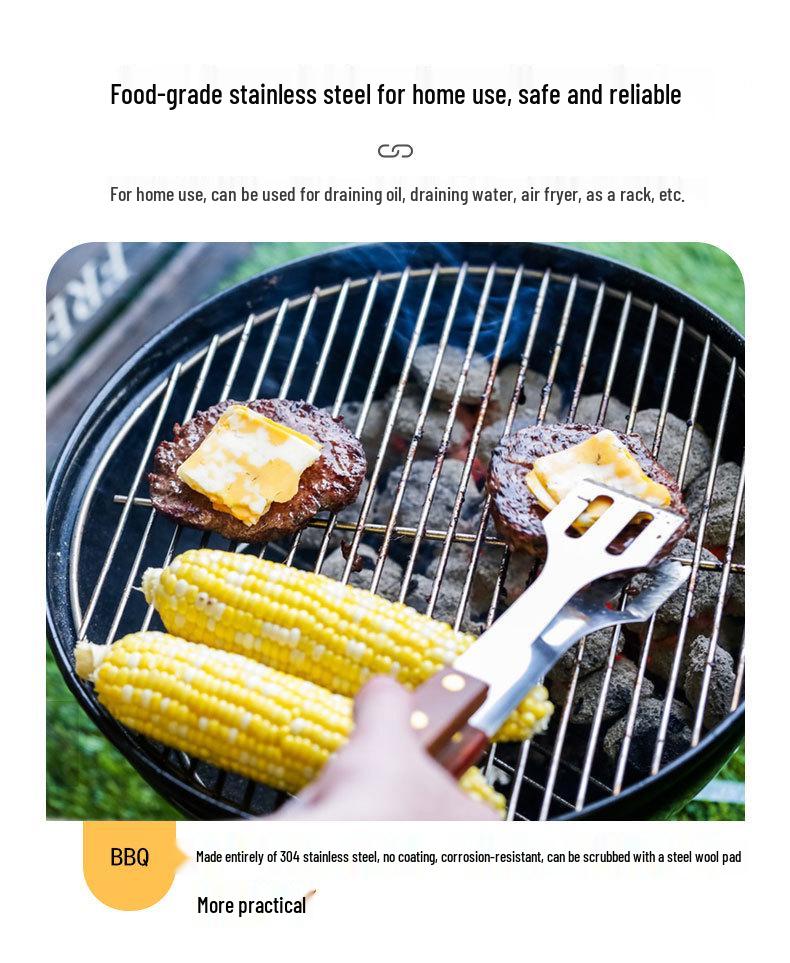 Round Stainless Steel BBQ Grill & Steamer Rack - Non-Stick Meat Presser & Soup Pot Base.
