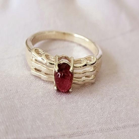 Кольцо из стерлингового серебра 925 пробы с натуральным розовым турмалином, 7 шт., A36