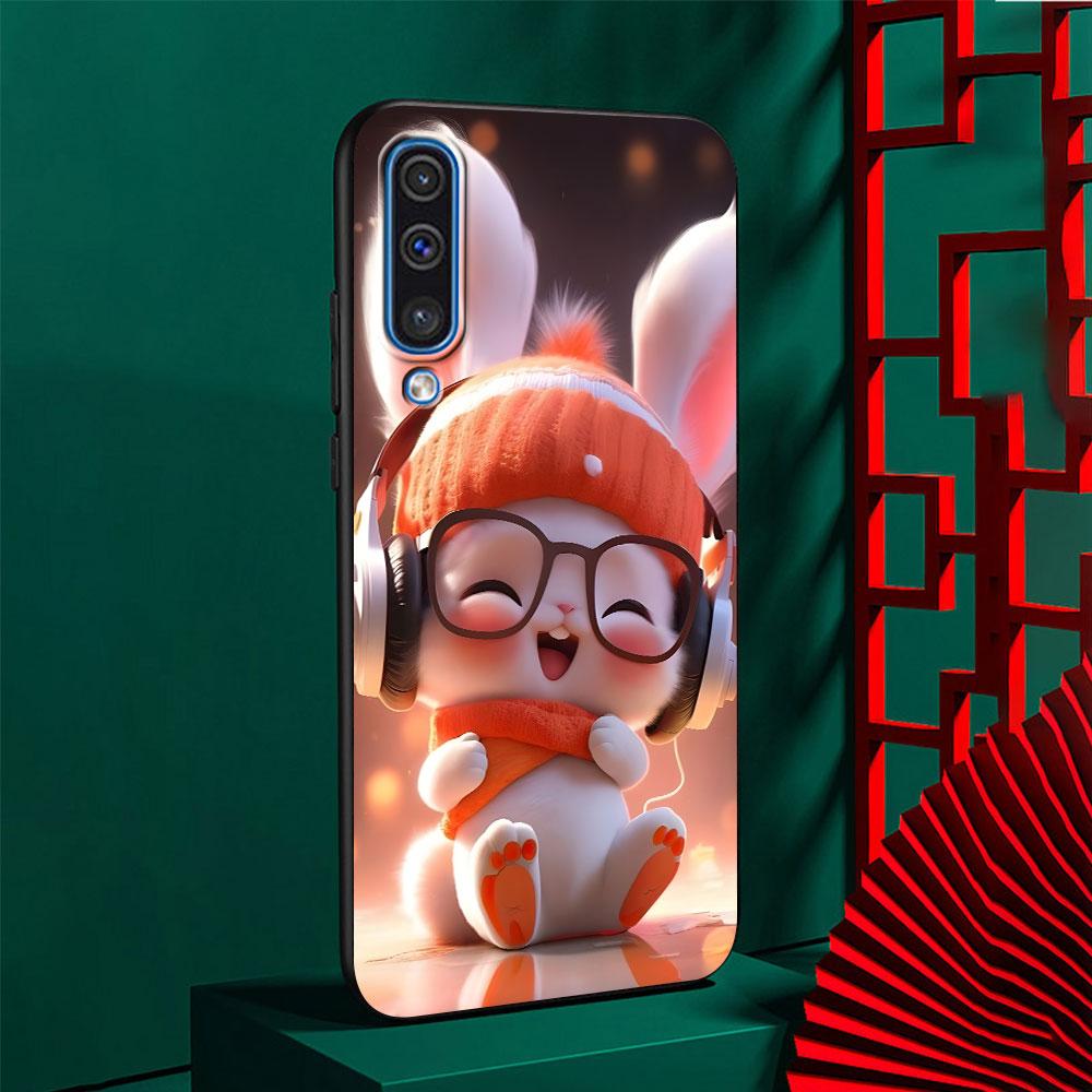 A Cute Rabbit With A Purple Hat Case for Samsung Galaxy A10s A50 A50s A02s A03s A20 A30 A20e A70 A70s A20s A30s A10 Black Cover
