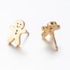 Geometric Gingerbread Man Stud Earrings - Stainless Steel Christmas Cartilage Jewelry for Women