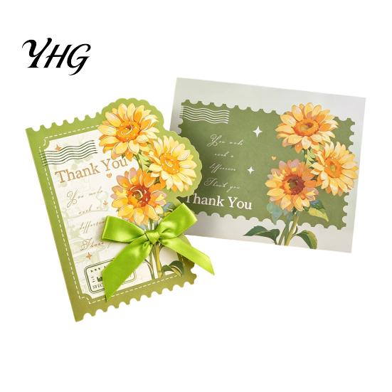 Blessing Note Cards Floral Greeting Card with Envelope, Thank You Ribbon Bow, Celebration Envelope Best Wishes for Wedding, Birthday, Baby Shower,