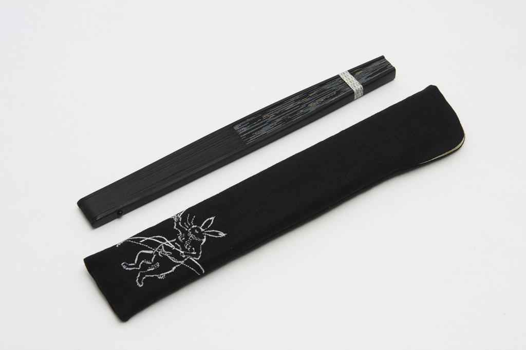 Веер ручной работы Kyoto клетчатый черный Kyoto, подарочная коробка, сумка для веера [Hasegawa], узор, Chojugiga, окрашенный, веер, включен,