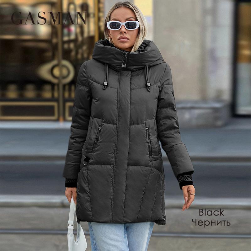 GASMAN 2024 Женская длинная куртка-пуховик с классическим дизайном на молнии, большим карманом, воротником-стойкой, капюшоном, приталенное пальто, женские парки GM-83325