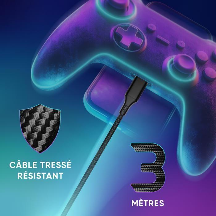 Câble USB - Oniverse - Micro USB - 3m - Charge Rapide 2.4A - Compatible PS4, Xbox One, Android, PC - Noir